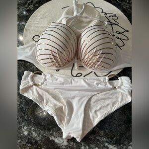Victoria Secret swim set 36DD/L set bombshell and large hoop bottoms